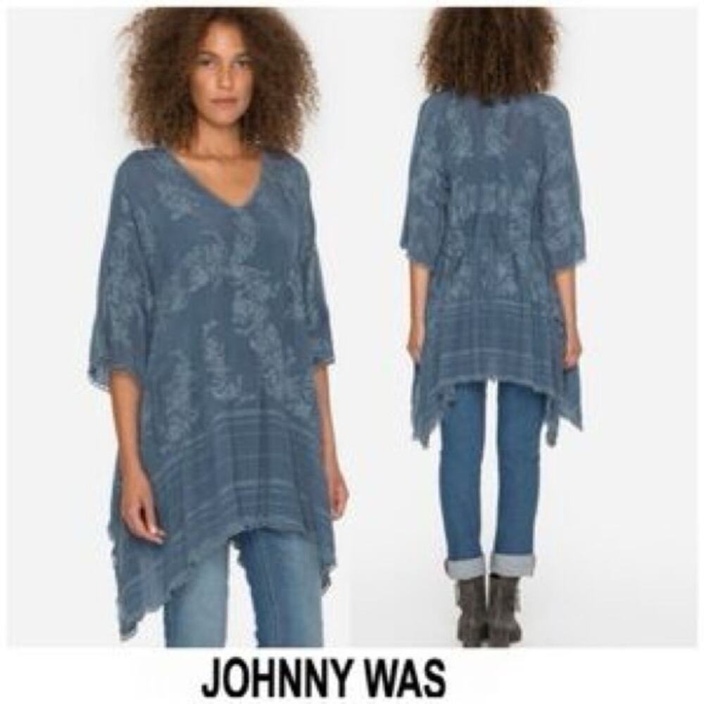 Johnny Was Garden Leaf Embroidered Tunic in Blue - Women's Size L